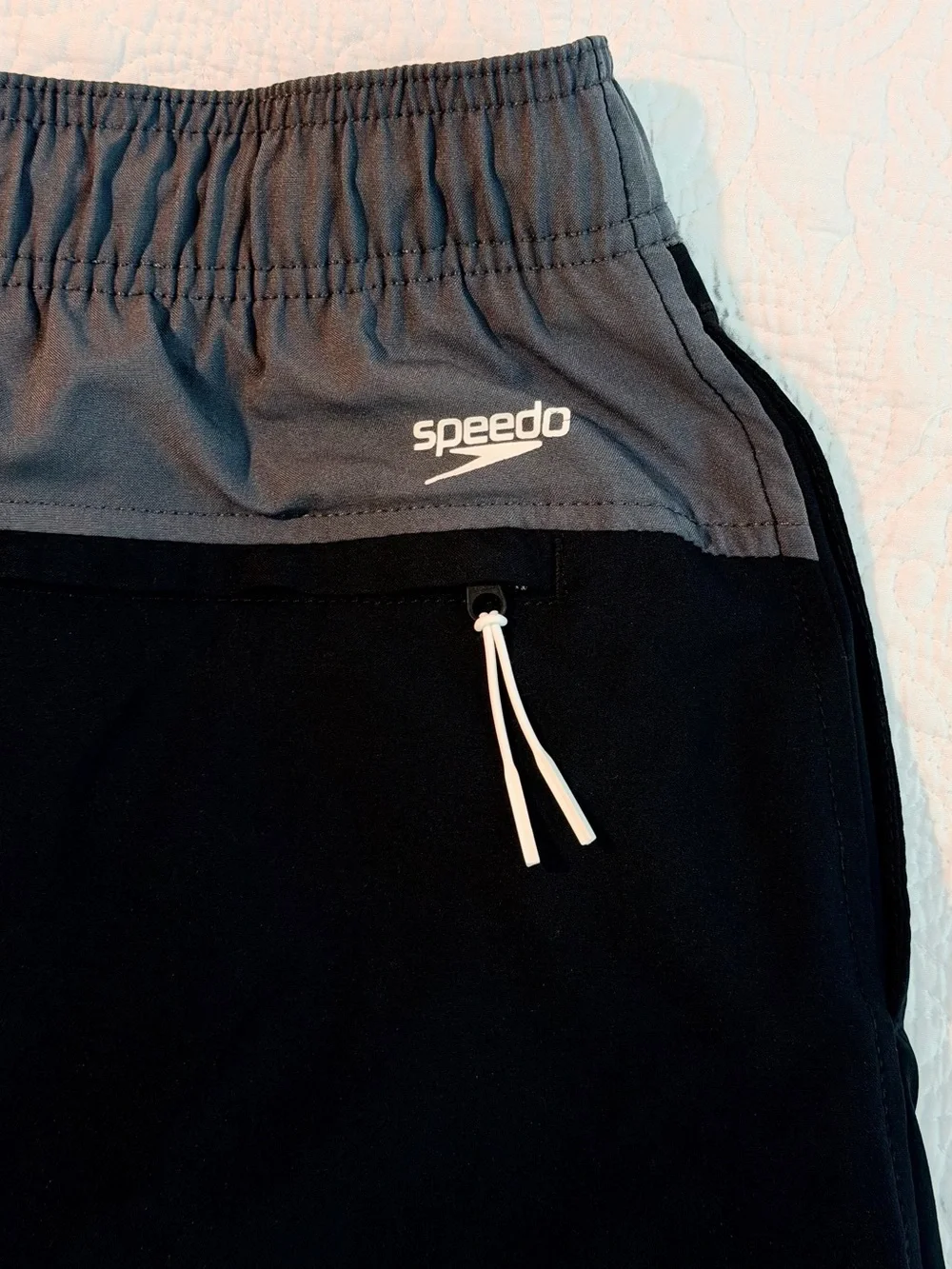Speedo | Men's Swim Trunks | Black & Grey | Waistband Size XL